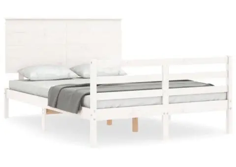 Cadru de pat cu tăblie, alb, 140x200 cm, lemn masiv - 2/5