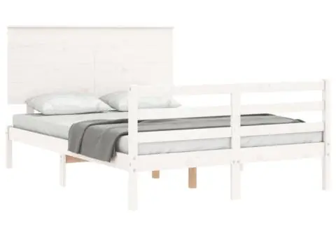 Cadru de pat cu tăblie, alb, 140x200 cm, lemn masiv - 4/5