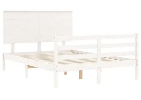 Cadru de pat cu tăblie, alb, 140x200 cm, lemn masiv - 5/5