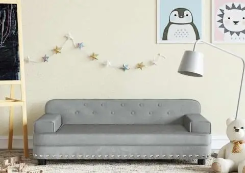 Canapea pentru copii, gri deschis, 90x53x30 cm, catifea - 1/5