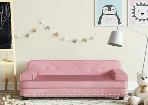 Canapea pentru copii, roz, 90x53x30 cm, catifea - 1/5