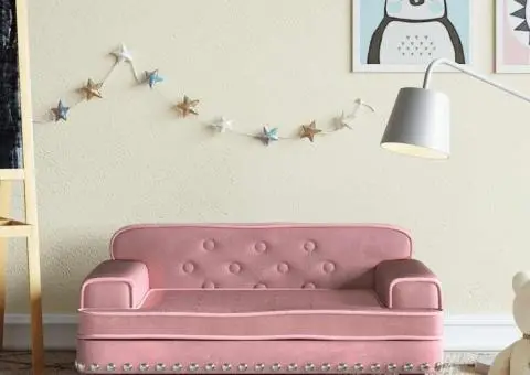 Canapea pentru copii, roz, 70x45x30 cm, catifea - 1/5