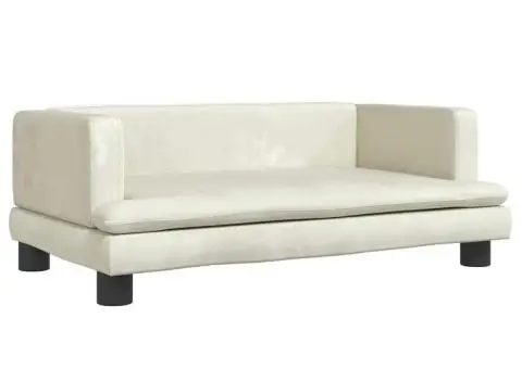 Canapea pentru copii, crem, 80x45x30 cm, catifea - 2/5