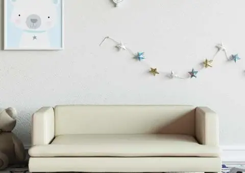 Canapea pentru copii, crem, 80x45x30 cm, piele ecologică - 1/5