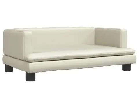 Canapea pentru copii, crem, 80x45x30 cm, piele ecologică - 2/5