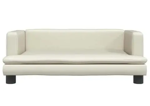 Canapea pentru copii, crem, 80x45x30 cm, piele ecologică - 3/5