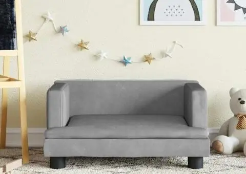 Canapea pentru copii, gri, 60x40x30 cm, catifea - 1/5