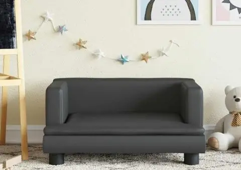 Canapea pentru copii, negru, 60x40x30 cm, piele ecologică - 1/5