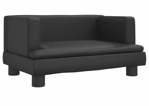 Canapea pentru copii, negru, 60x40x30 cm, piele ecologică - 2/5