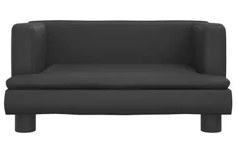 Canapea pentru copii, negru, 60x40x30 cm, piele ecologică - 3/5