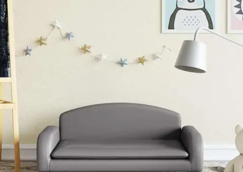 Canapea pentru copii, gri, 70x45x30 cm, piele ecologică - 1/5