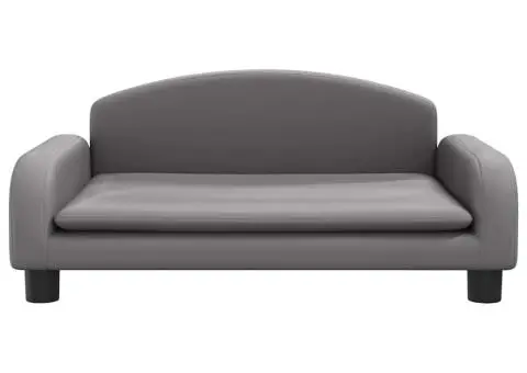 Canapea pentru copii, gri, 70x45x30 cm, piele ecologică - 3/5
