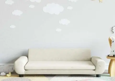 Canapea pentru copii, crem, 100x54x33 cm, catifea - 1/5