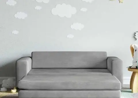 Canapea pentru copii cu taburet gri deschis 100x50x30cm catifea - 1/5