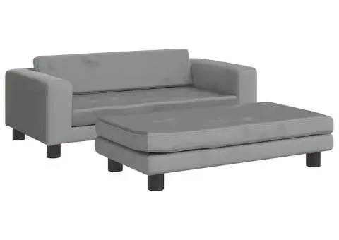 Canapea pentru copii cu taburet gri deschis 100x50x30cm catifea - 2/5