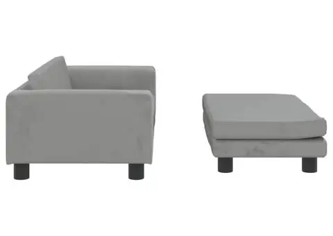 Canapea pentru copii cu taburet gri deschis 100x50x30cm catifea - 4/5