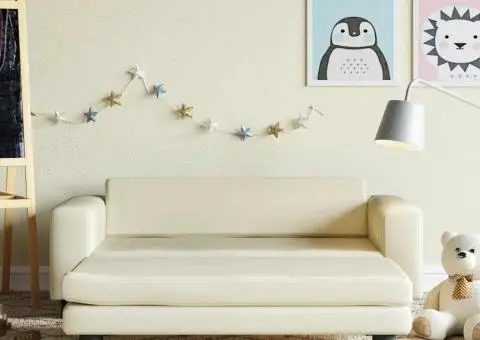 Canapea copii cu taburet crem 100x50x30cm piele ecologică - 1/5