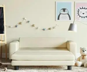 vidaXL Canapea copii cu taburet crem 100x50x30cm piele ecologică
