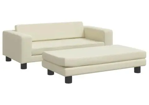 Canapea copii cu taburet crem 100x50x30cm piele ecologică - 2/5