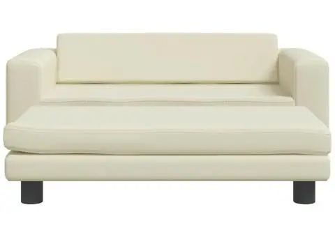 Canapea copii cu taburet crem 100x50x30cm piele ecologică - 3/5