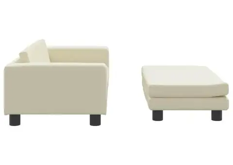 Canapea copii cu taburet crem 100x50x30cm piele ecologică - 4/5