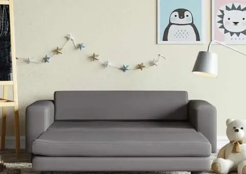 Canapea copii cu taburet gri 100x50x30cm piele ecologică - 1/5