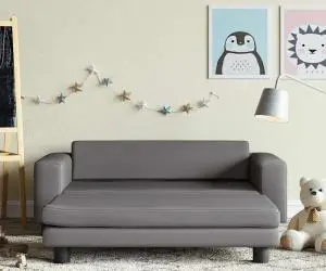 vidaXL Canapea copii cu taburet gri 100x50x30cm piele ecologică