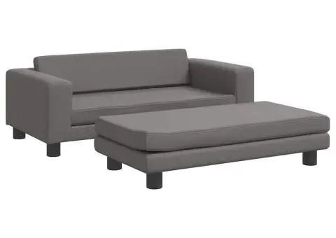 Canapea copii cu taburet gri 100x50x30cm piele ecologică - 2/5