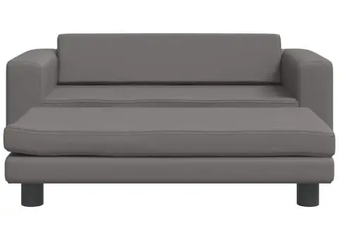 Canapea copii cu taburet gri 100x50x30cm piele ecologică - 3/5