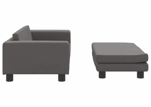 Canapea copii cu taburet gri 100x50x30cm piele ecologică - 4/5