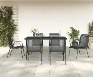 vidaXL Set mobilier de grădină, 7 piese, negru, oțel și textilenă