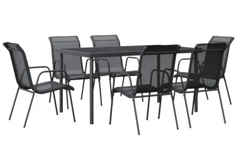Set mobilier de grădină, 7 piese, negru, oțel și textilenă - 2/5