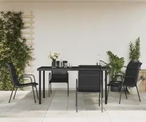 vidaXL Set mobilier de grădină, 5 piese, negru, oțel și textilenă
