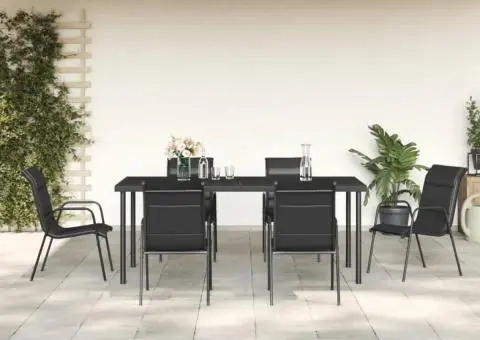 Set mobilier de grădină, 7 piese, negru, oțel și textilenă - 1/5