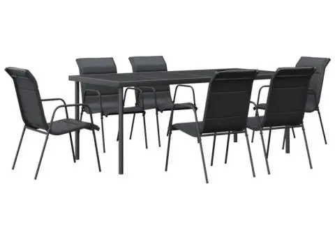 Set mobilier de grădină, 7 piese, negru, oțel și textilenă - 2/5