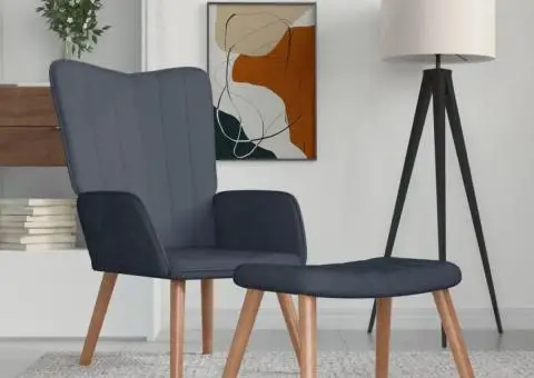 Scaun de relaxare cu taburet, gri închis, catifea - 1/5