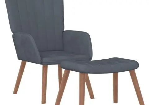 Scaun de relaxare cu taburet, gri închis, catifea - 2/5