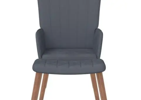 Scaun de relaxare cu taburet, gri închis, catifea - 3/5