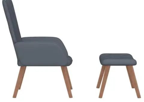 Scaun de relaxare cu taburet, gri închis, catifea - 4/5