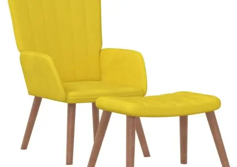 Scaun relaxare cu taburet, galben muștar, catifea - 2/5
