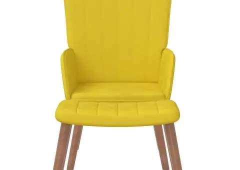 Scaun relaxare cu taburet, galben muștar, catifea - 3/5