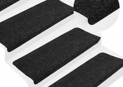 Covorașe scări autoadezive, 15 buc., antracit, 65x24,5x3,5 cm - 1/5