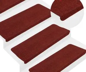 vidaXL Covorașe scări autoadezive, 15 buc., roșu, 65x24,5x3,5 cm