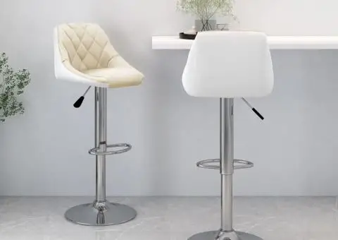 Scaune de bar, 2 buc., crem și alb, piele ecologică - 1/5
