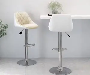 vidaXL Scaune de bar, 2 buc., crem și alb, piele ecologică