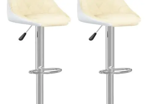 Scaune de bar, 2 buc., crem și alb, piele ecologică - 2/5