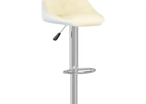 Scaune de bar, 2 buc., crem și alb, piele ecologică - 3/5
