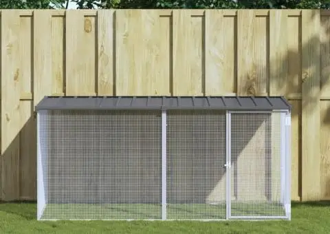 Coteț pui cu acoperiș, antracit, 203x98x90 cm, oțel galvanizat - 1/5