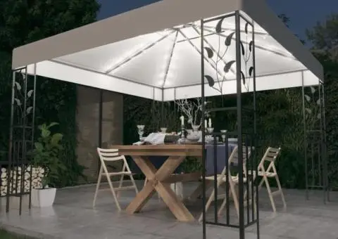 Pavilion cu șiruri de lumini LED, alb, 3x3m - 1/5