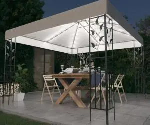 vidaXL Pavilion cu șiruri de lumini LED, alb, 3x3m